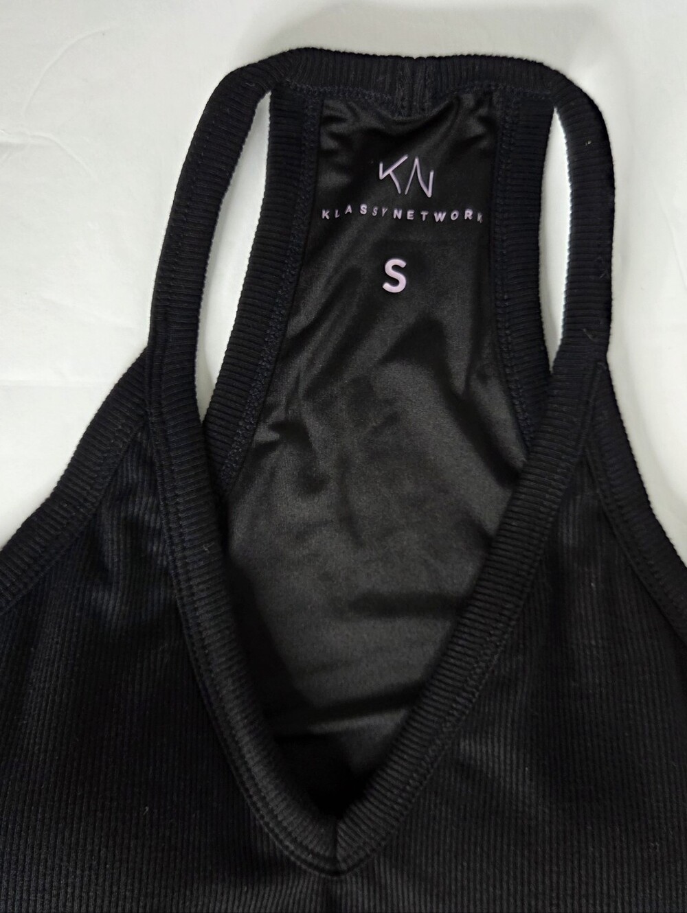 Klassy Network Black Ribbed Strappy Racerback Tank Top W CB Size Small NwT Brami - Picture 9 of 16